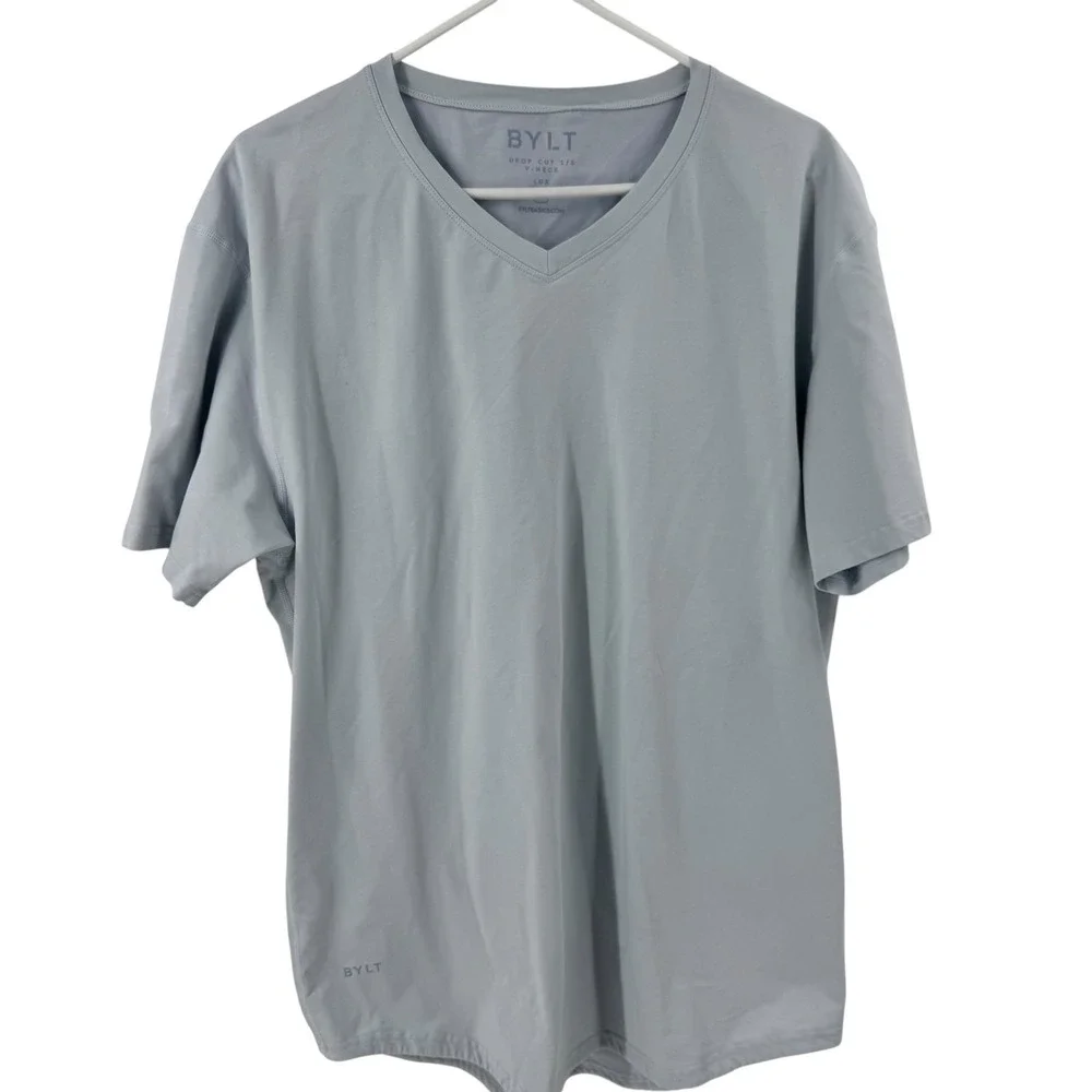 BYLT Premium Basics Mens Drop Cut V-Neck Lux T-Shirt Light Blue‎ Grey XL